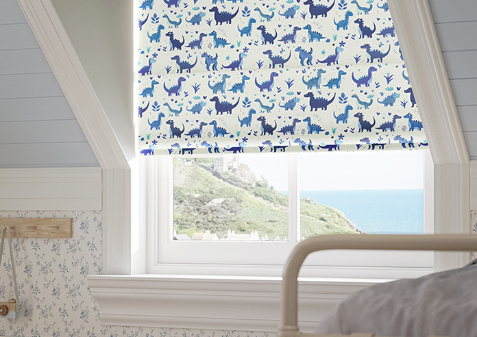 Dino Land, Blue Denim - Motorised Roman Blind - Image 5